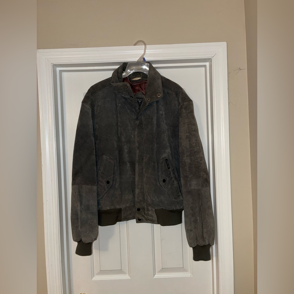 Vintage - Members Only Dark Gray Suede Bomber Jacket - see description